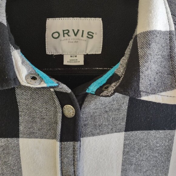 ORVIS Women's Flannel Jacket Black/White Plaid Fleece Lined Utility Cabin Medium - Picture 9 of 10